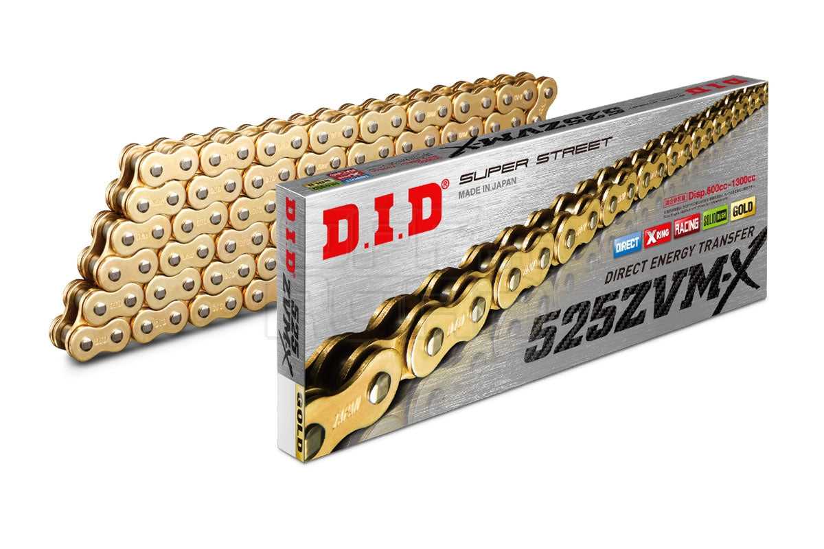 DID, DID 525 ZVMX Gold 100 Link X-Ring Super Heavy Duty Motorcycle Chain