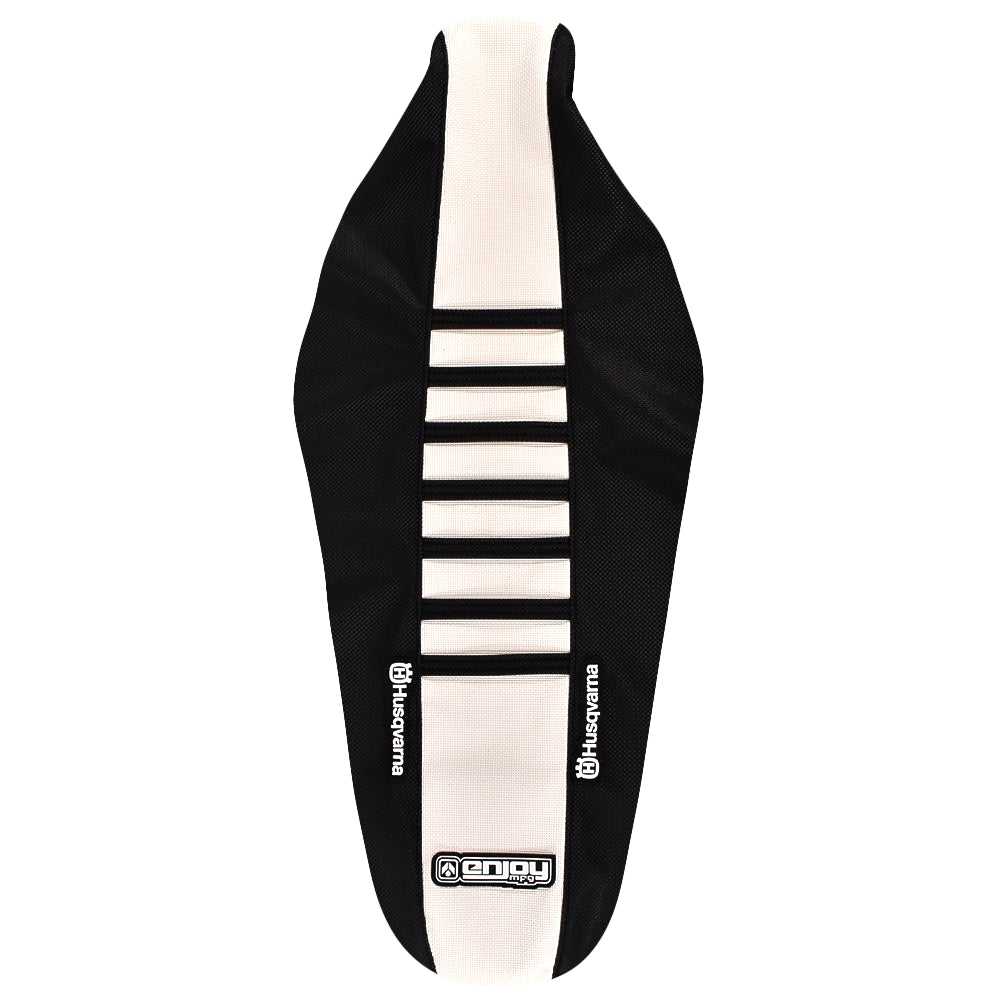 Enjoy Manufacturing, ENJOY MANUFACTURING HUSQVARNA SEAT COVER TC FC 2023 RIBBED LOGO, BLACK / WHITE / BLACK