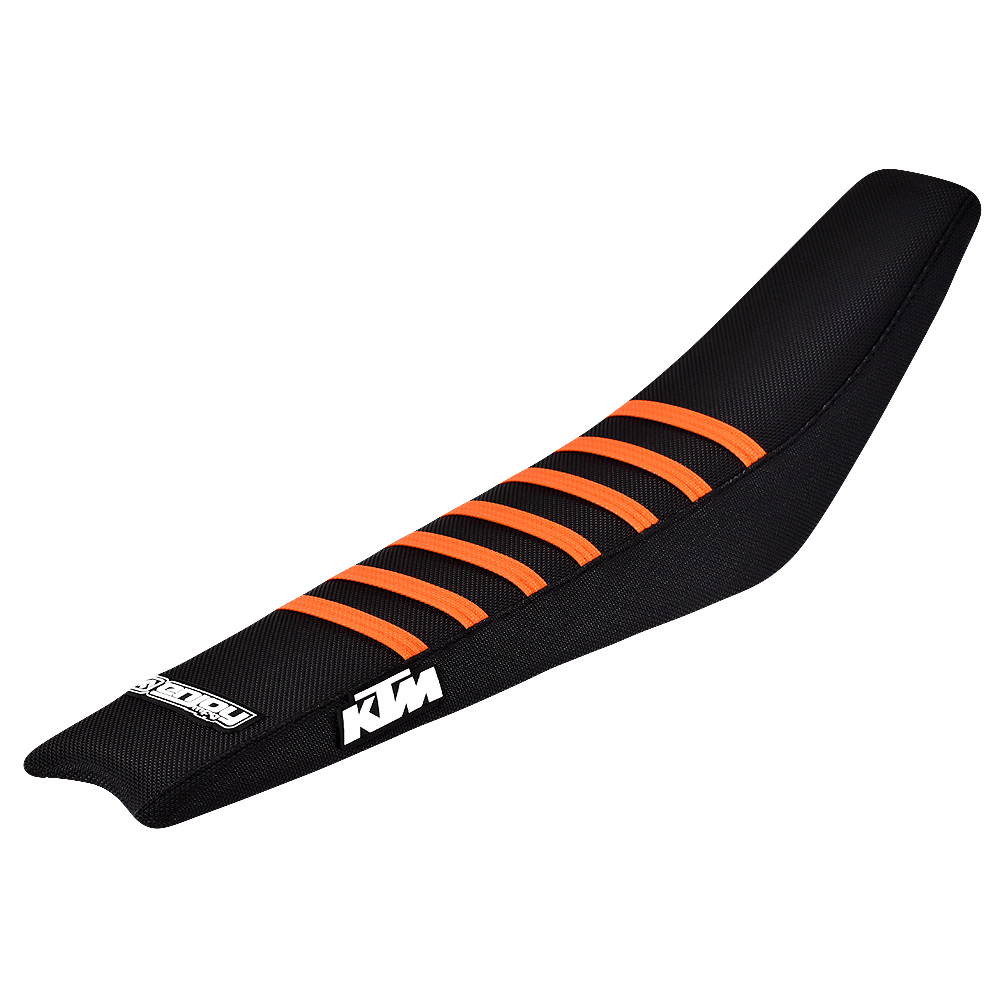 Enjoy Manufacturing, ENJOY MANUFACTURING KTM SEAT COVER SX SXF 2001 - 2006 EXC EXCF 01 - 2007 RIBBED LOGO, BLACK / ORANGE