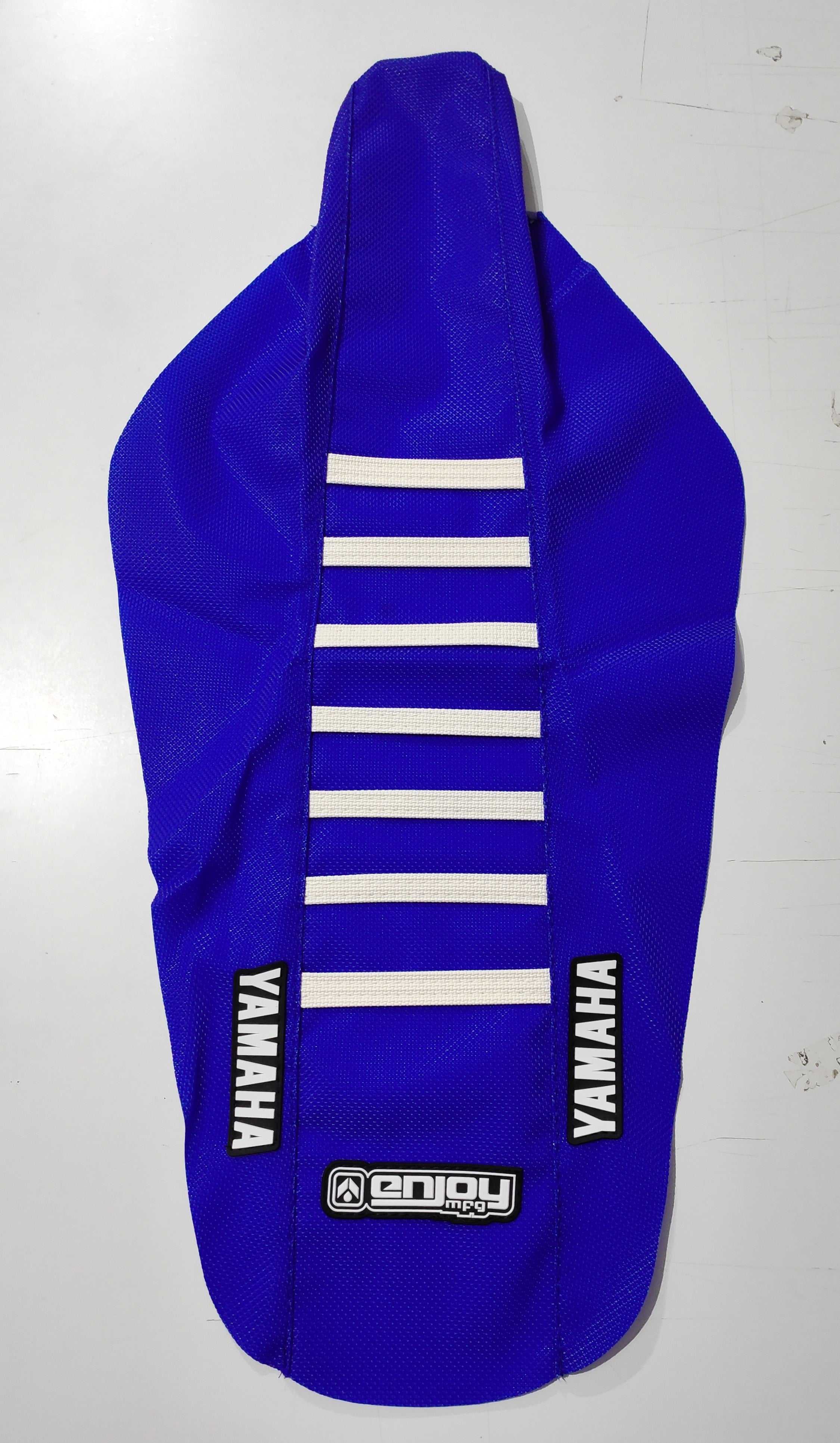 Enjoy Manufacturing, ENJOY MANUFACTURING YAMAHA SEAT COVER YZF 450 2023 RIBBED LOGO, BLUE / WHITE