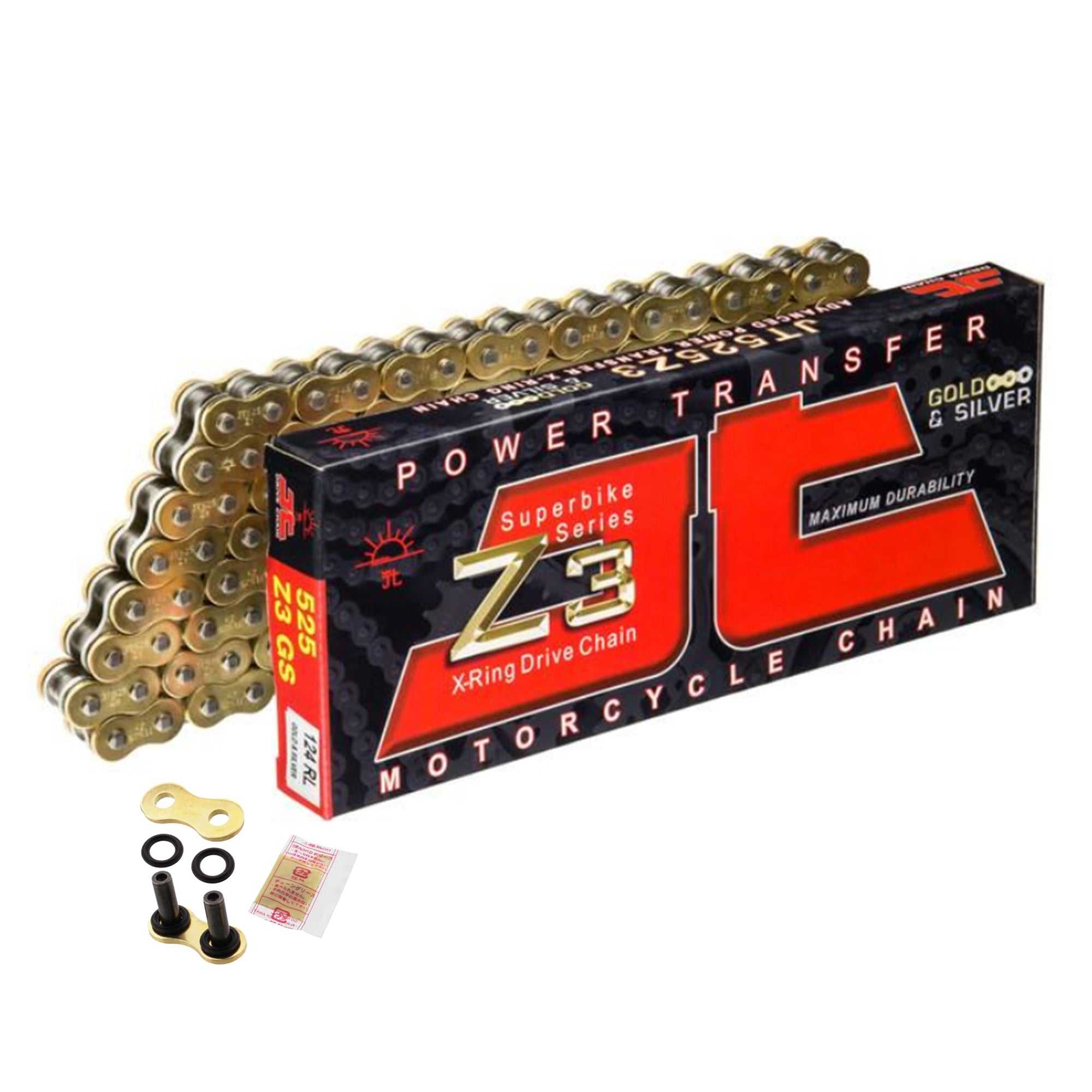 JT, JT 525 Z3 Gold 102 Link X-Ring Heavy Duty Motorcycle Chain