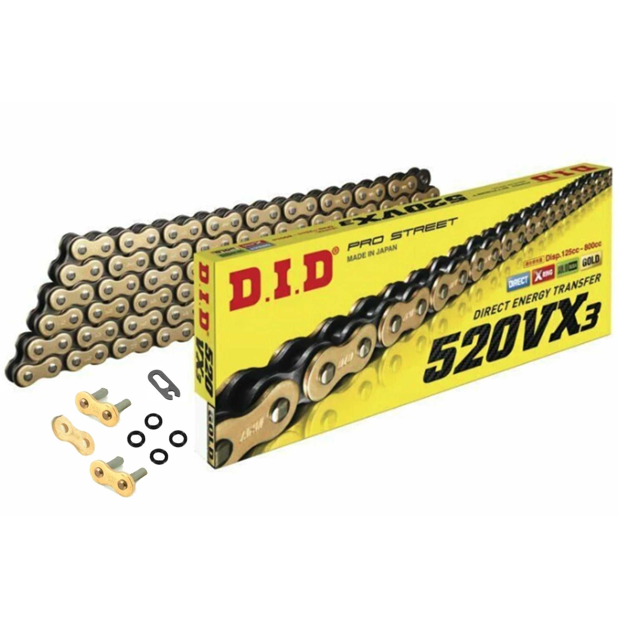 Chains and Sprockets, Motorcycle Chain DID X-Ring Gold 520 VX3 110 Split Link & Rivet Link