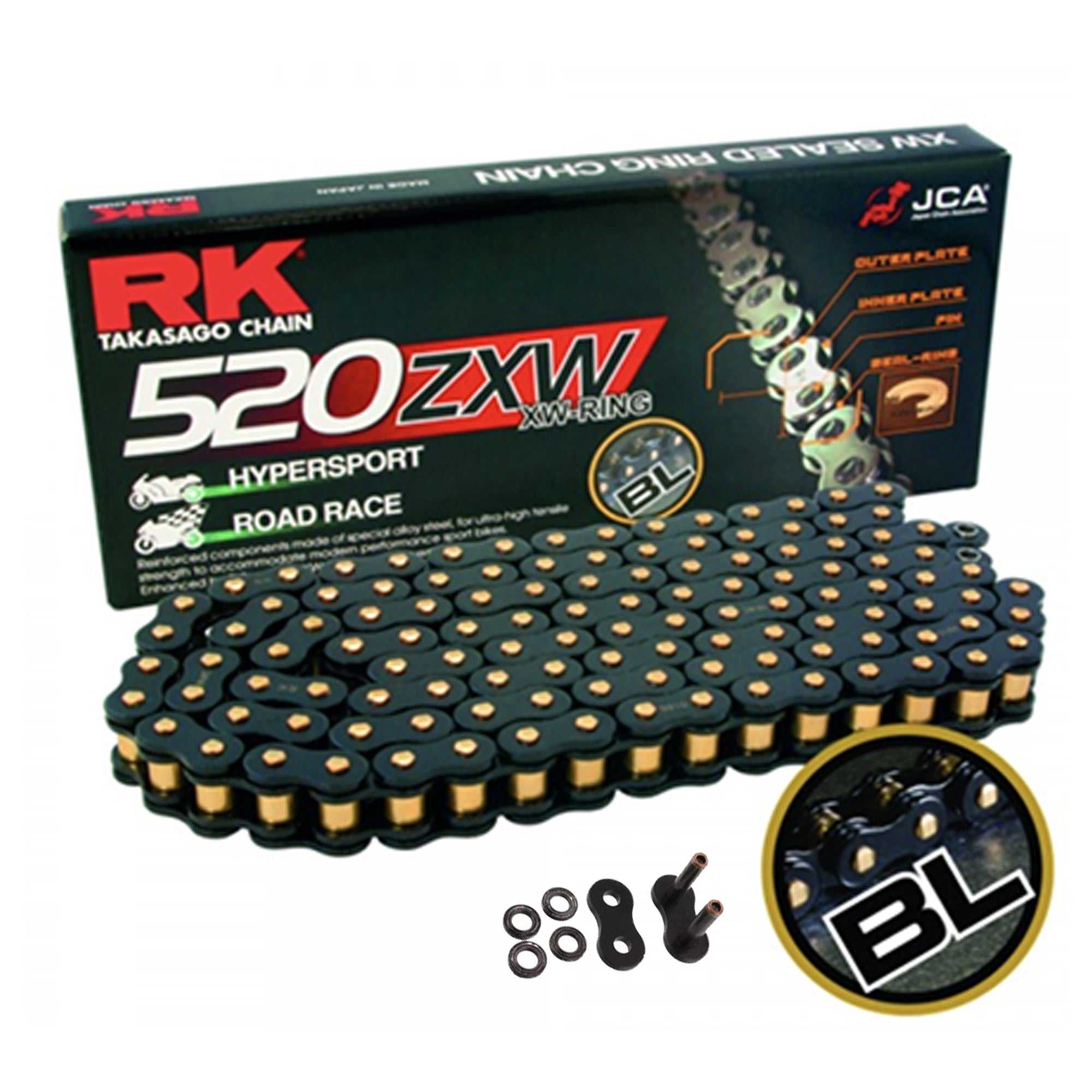 RK, RK 520 Black Scale Ultra-HD XW-Ring Motorcycle Bike Chain 520 ZXW 114 Links with Rivet Link