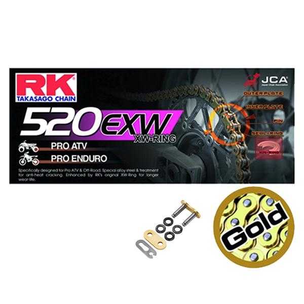 RK, RK 520 EXW Super Strong X-Ring Motocross / Enduro Racing Drive Chain Gold 520EXWGB 118