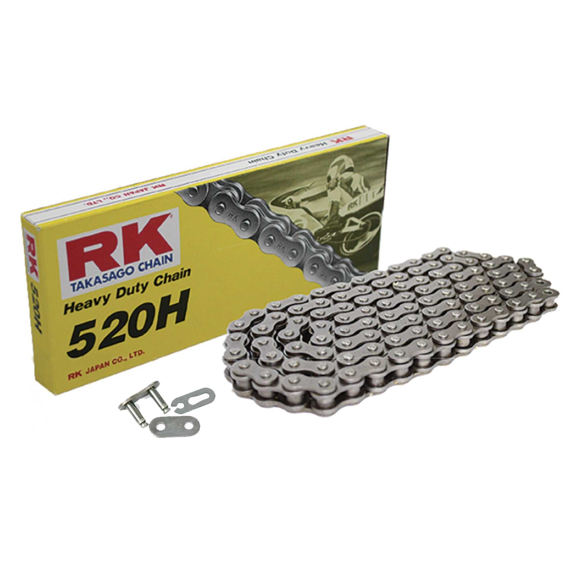 Chains and Sprockets, RK 520 Steel Heavy Duty Motorcycle Drive Chain 520 H (HSB) 106 Links with Split Link