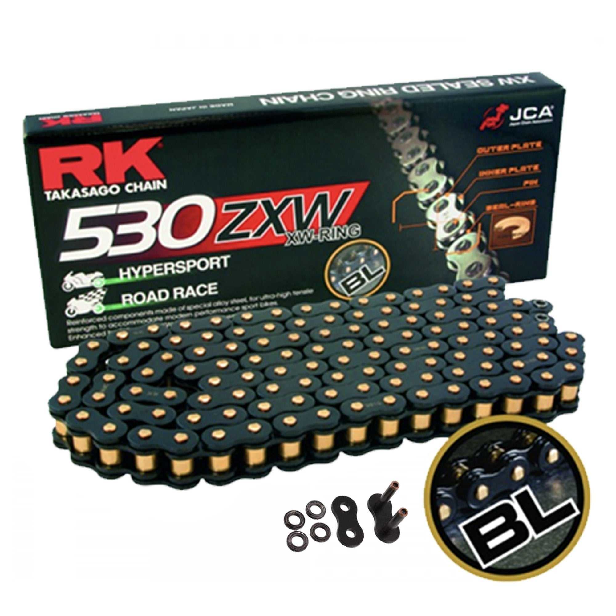 Chains and Sprockets, RK 530 ZXW Black Scale 108 Link X-Ring Super Heavy Duty Motorcycle Chain